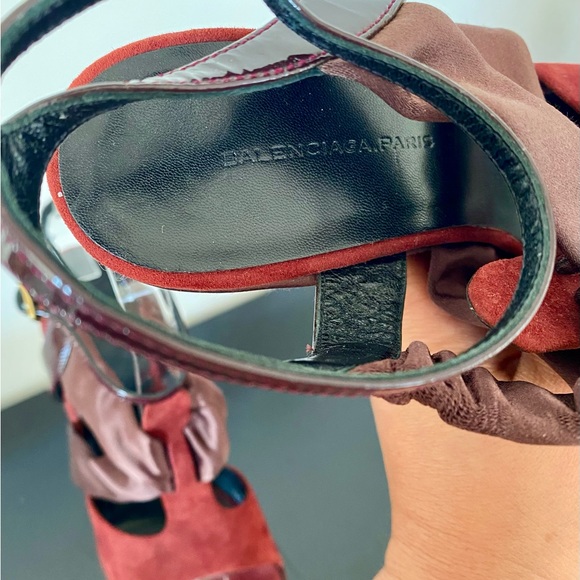 Balenciaga Burgundy Strappy Platform Heels - Picture 9 of 9